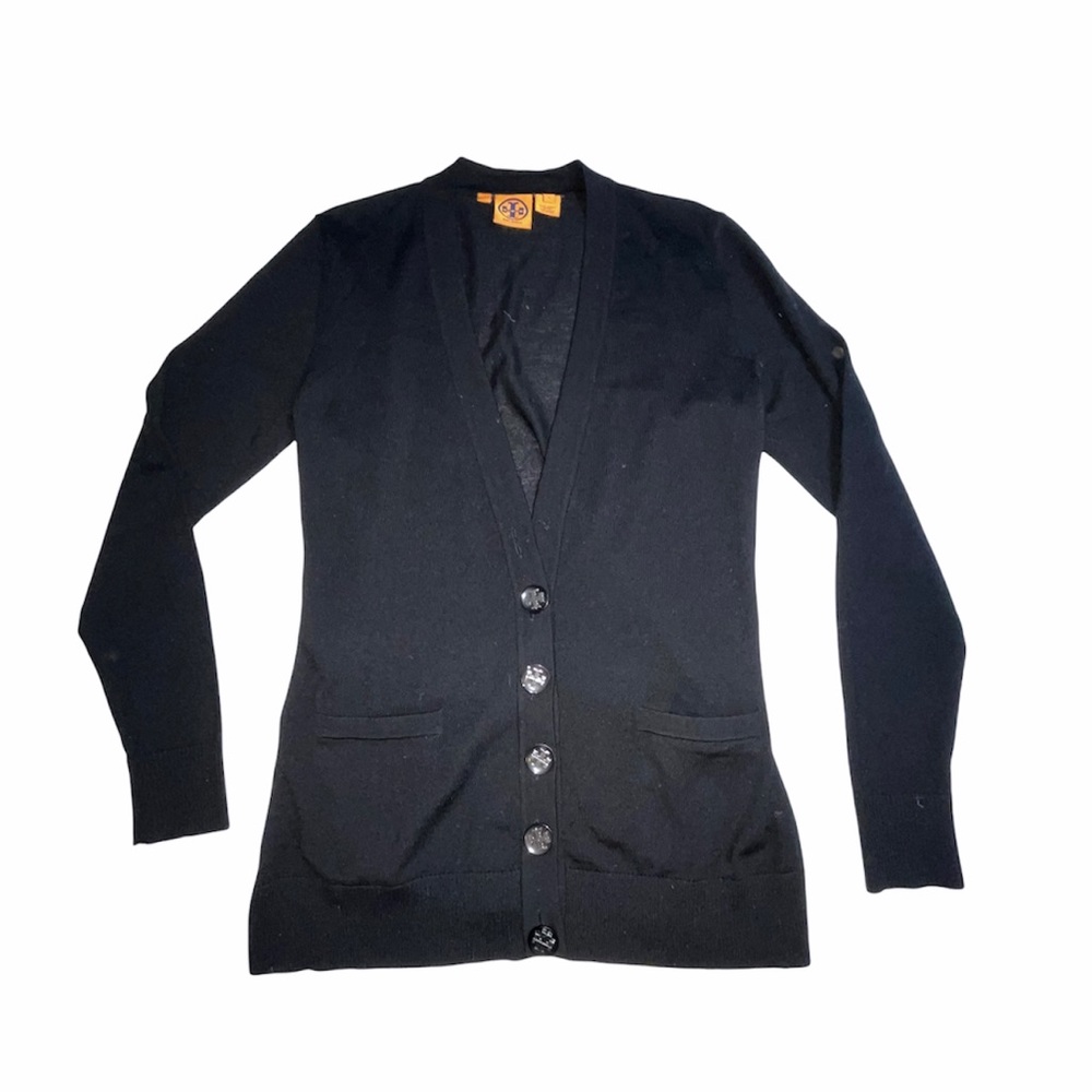 Tory Burch Button Cardigan Sweater Black Large